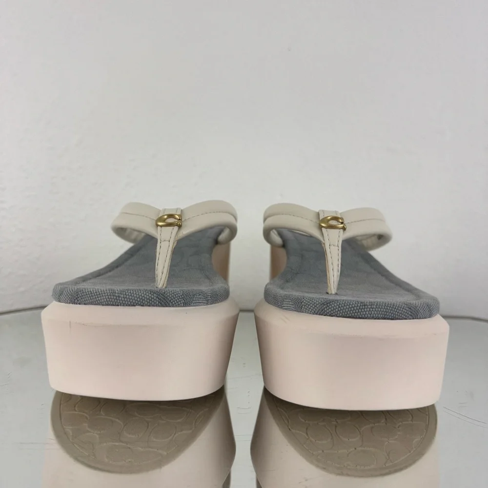 COACH White Leather Y2K Franki Monogram Chunky Platform Thong Sandal Flip Flops - Picture 7 of 11